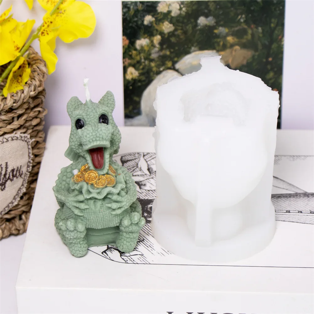 ثلاثية الأبعاد تحلق التنين شمعة قالب من السيليكون لتقوم بها بنفسك لطيف الطابق ديناصور لونجان العمود الجبس الراتنج قالب من السيليكون الأثاث دمية الديكور