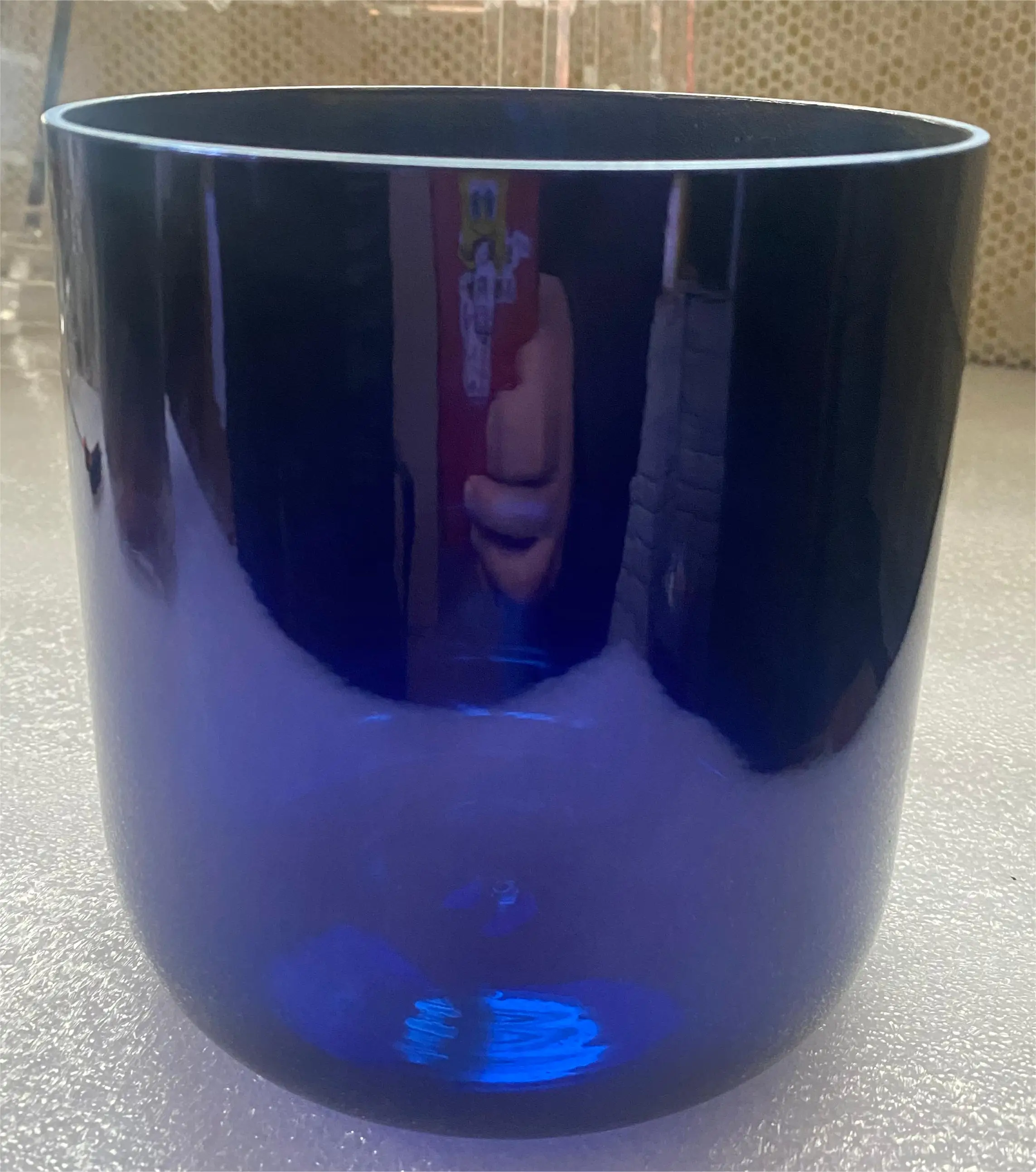 

4th octave indigo color Crystal Singing Bowl in Standard 432HZ perfect Musical Note "C", Root chakra straight wall flat bottom