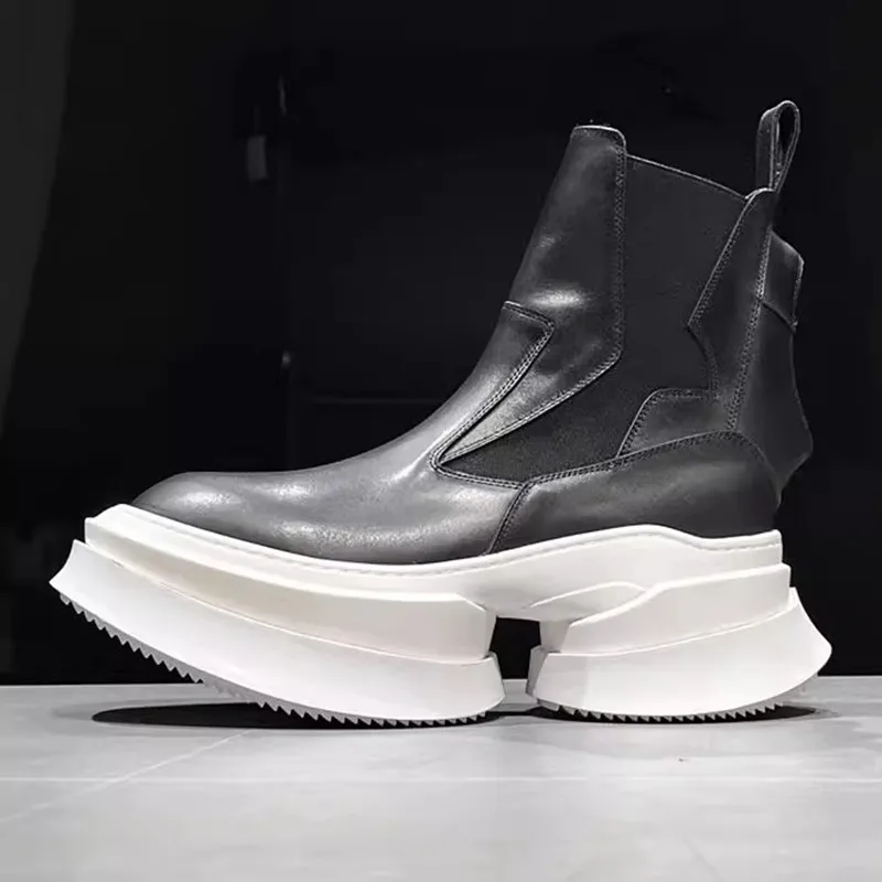 Chelsea Boots Fashion Show Men's Short Boots Thick soled Tall Men's Boots Mid length Short Boots Trendy Versatile