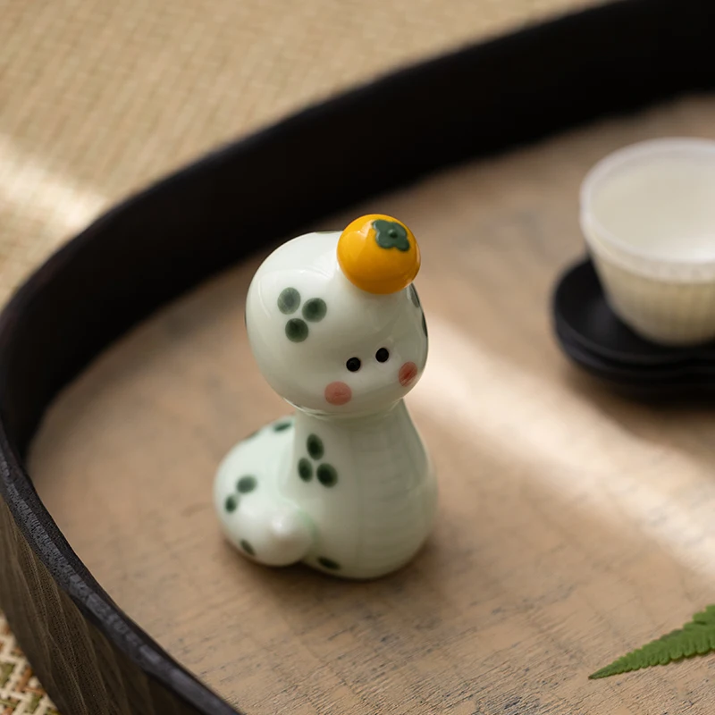 Celadon Persimmon Snake Tea Pet Home Decor Boutique Cute Pet Living Room Decoration Crafts Gift