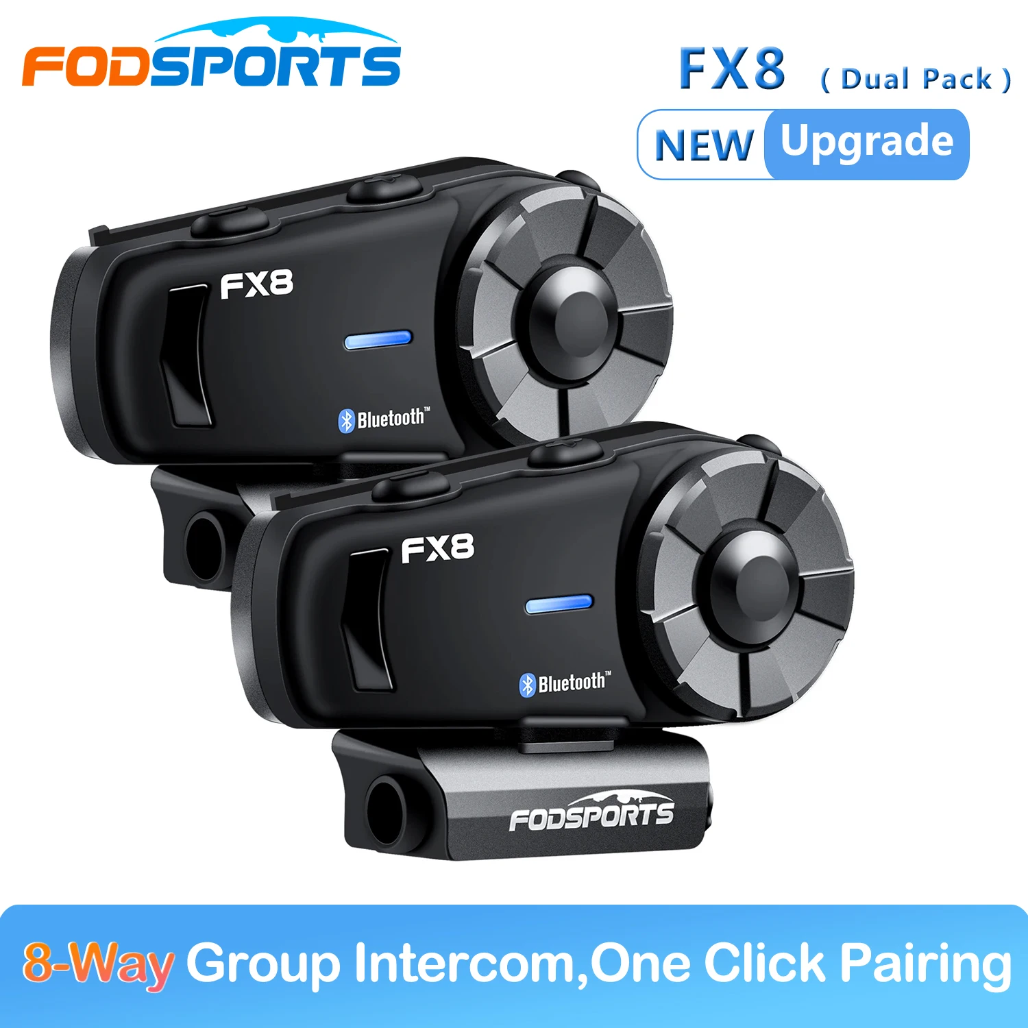 

2Pcs Fodsports FX8 Motorcycle Helmet Intercom 8 Riders 2000M Wireless Bluetooth Headsets Waterproof Communicador Moto Interphone