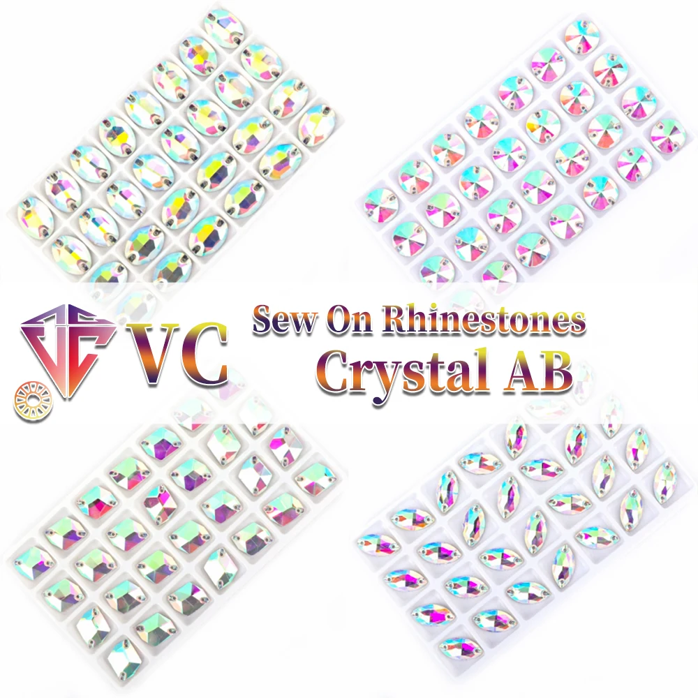 VC Sew On Crystal AB Rhinestone Drop Leaf Navette Cosmic Oval  Rivoli S Shape  Flatback GlassStrass Sewing Stone