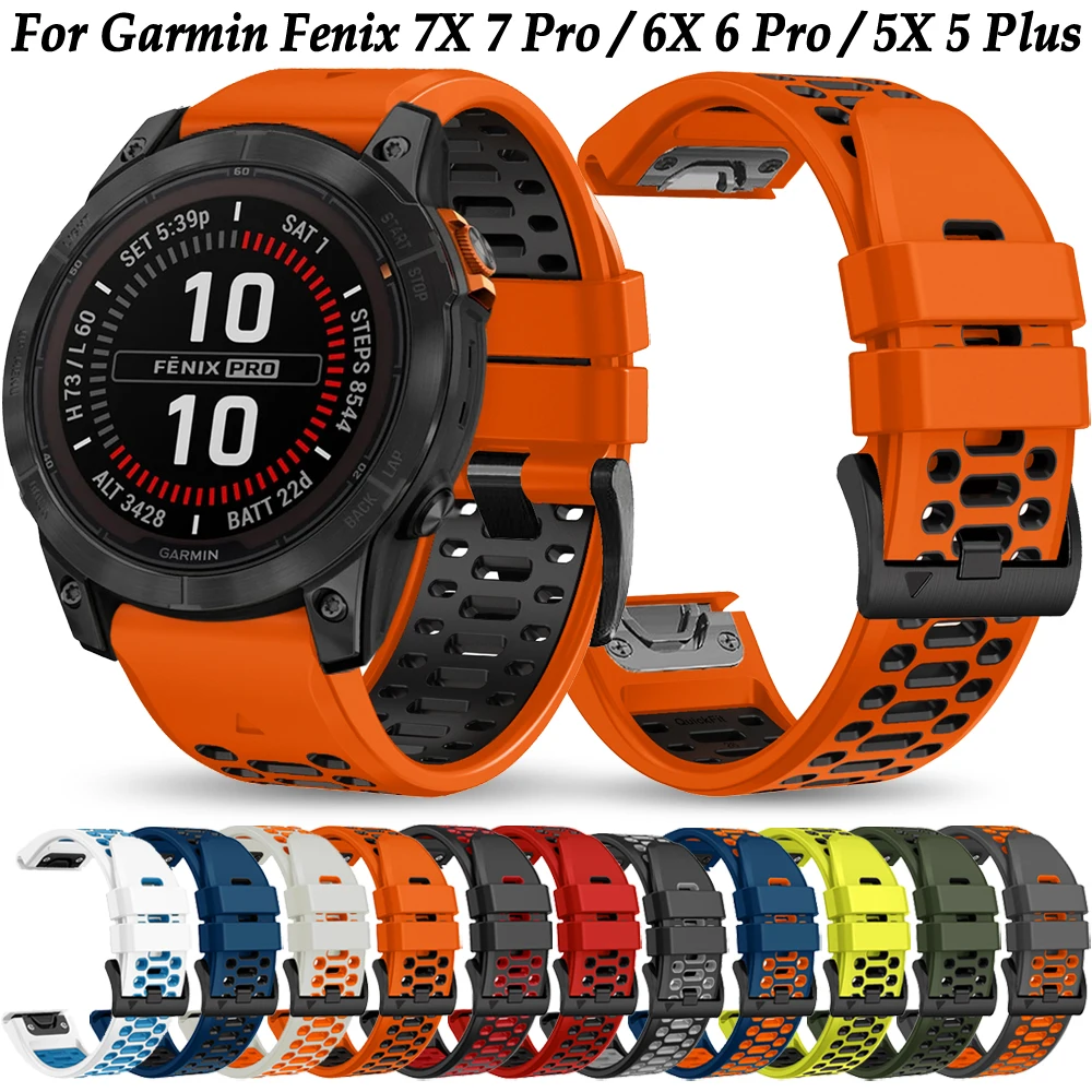 

Ремешок силиконовый двухцветный для Garmin Fenix 7X 7 Pro / Fenix 6 6X Pro / Fenix 5 5X Plus, быстросъемный браслет для наручных часов, 22 мм 26 мм