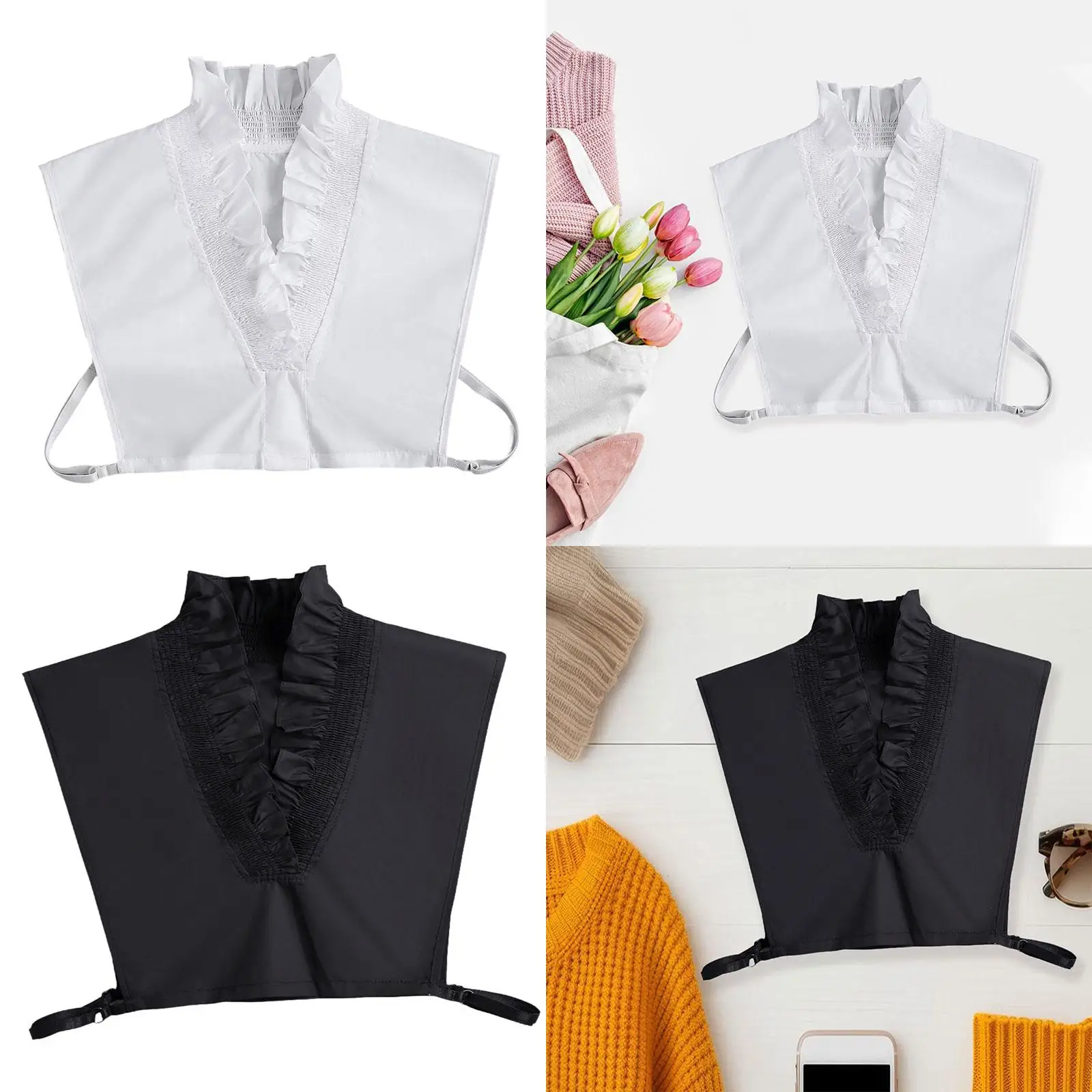 Ruffle False Collar Turtleneck Adjustable Strap Floral Lace V Neck Fake Collar for Skirt Sweater Clothes Underneath Shirt