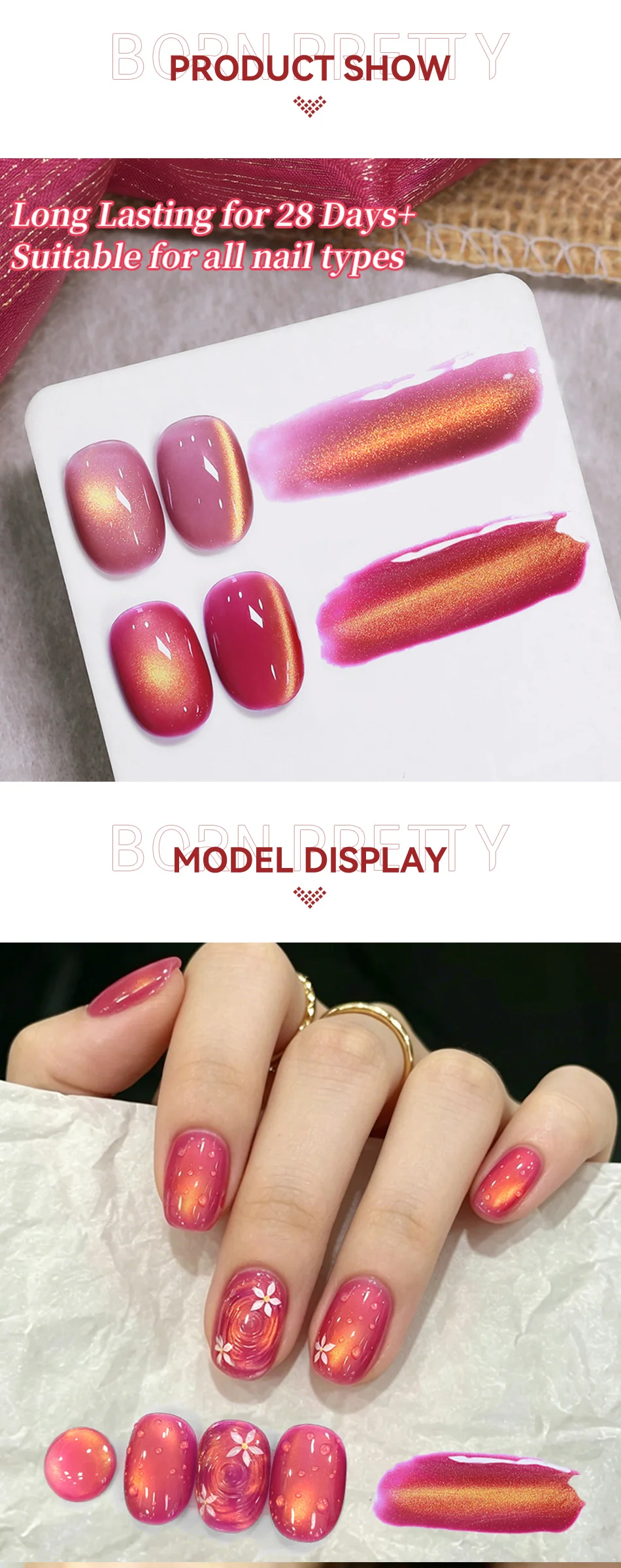 BORN PRETTY 10ml Grape Golden Cat Magnetischer Gel-Nagellack Rose Majesty Scarlet Jade Farbdesign Abziehbarer Frühling Sommer Maniküre – Detail 6