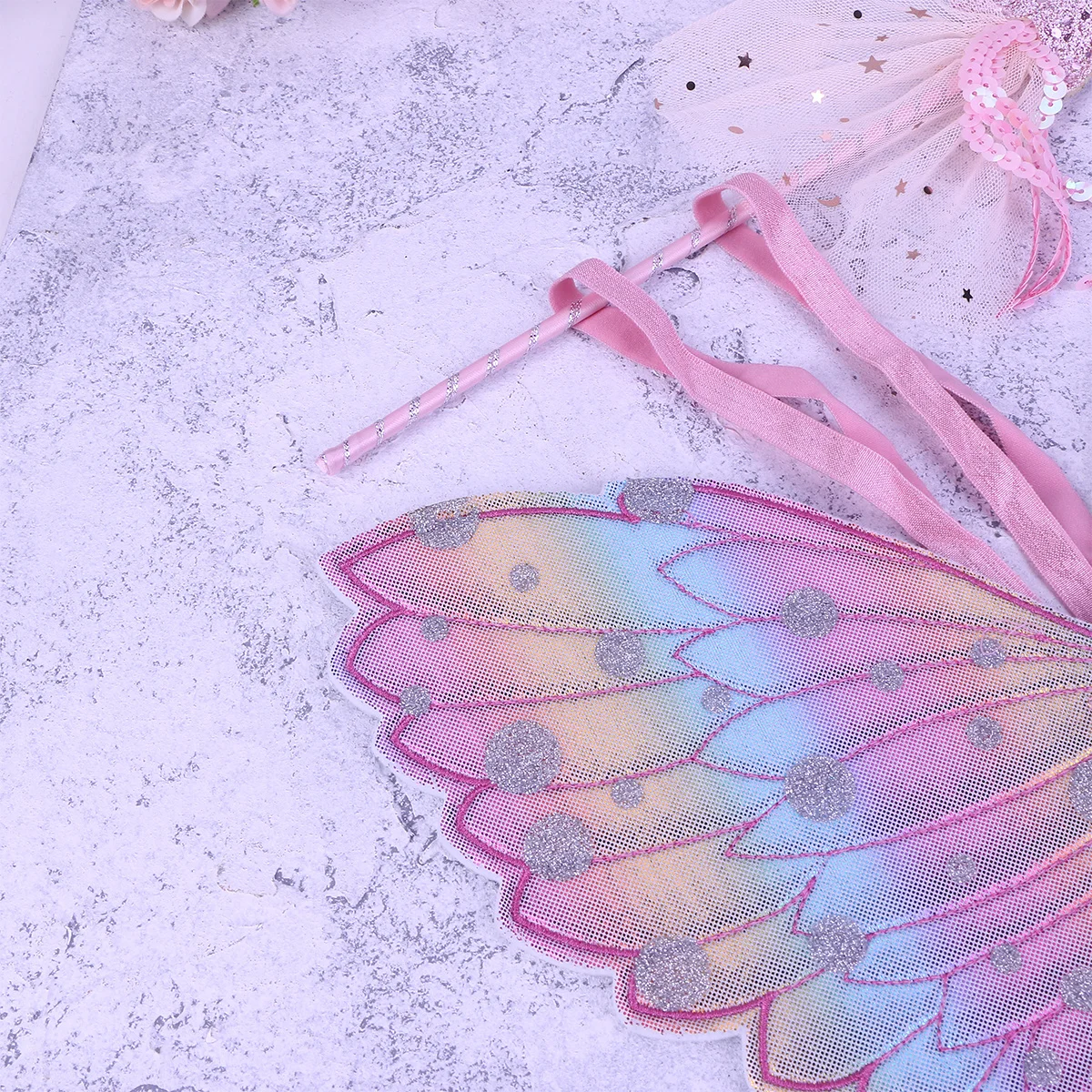 2 szt. Zestaw do cosplayu, jasnoróżowe skrzydła i różdżki dla dzieci, na występy, imprezy, urodziny, na scenę, akcesoria dla dzieci, różdżki