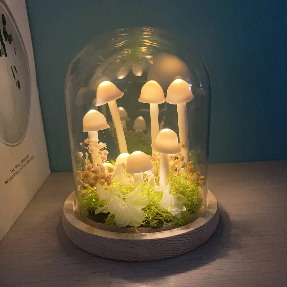 Handmade White Mushroom Lamp DIY LED Night Light Girl Bedroom Ornaments Living Room Desktop Decoration Birthday Christmas Gift