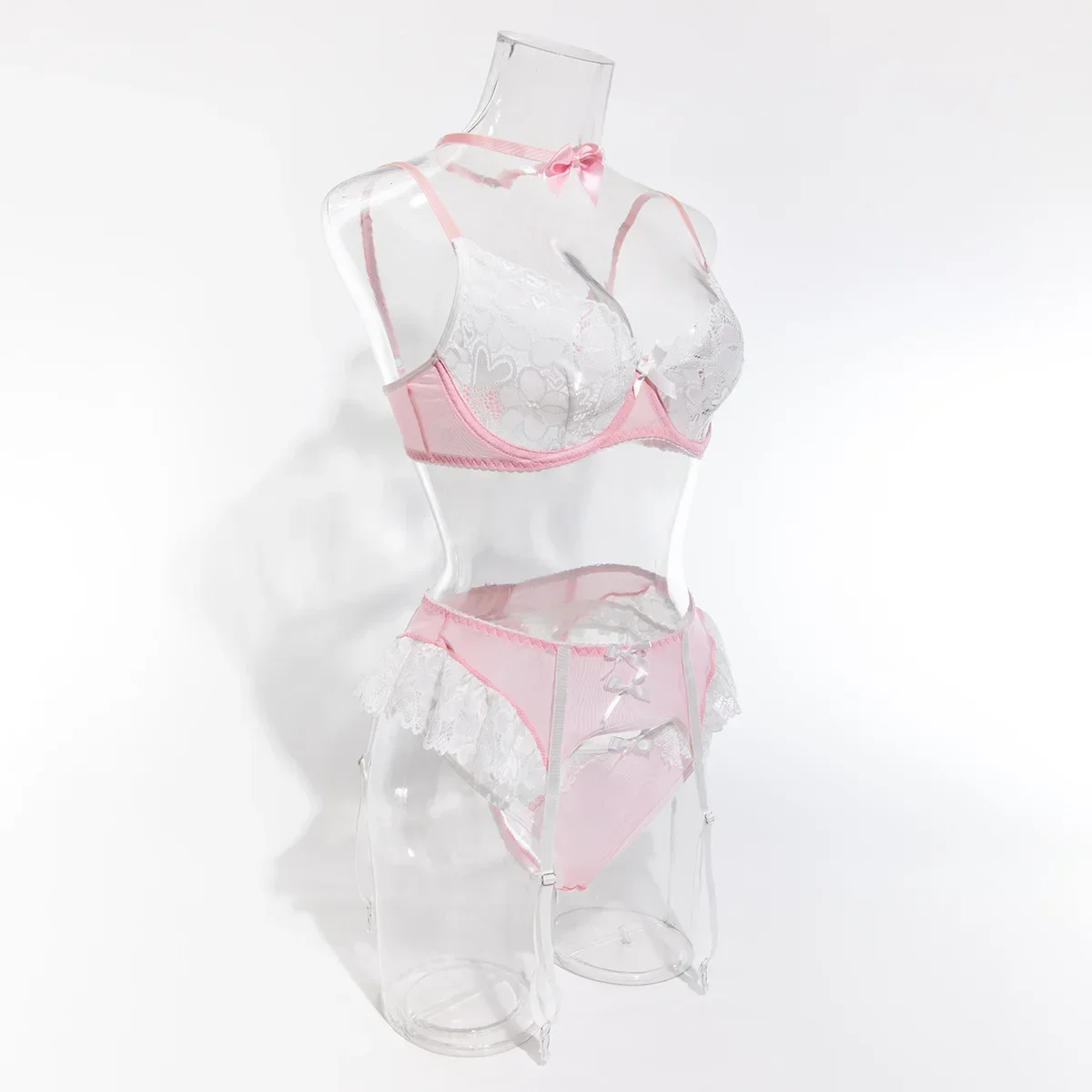 Sexy Hot Selling Lace Mesh Lingerie Set Women's Sweet Splicing Perspective Nurse Outfit See Though Exotic Apparel Suit Underwear