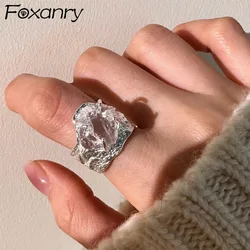 Foxanry Irregular Geometric Crystal Rings For Women Girls Creative Design Simple Fashion Exaggerated Engagement Jewelry Gifts