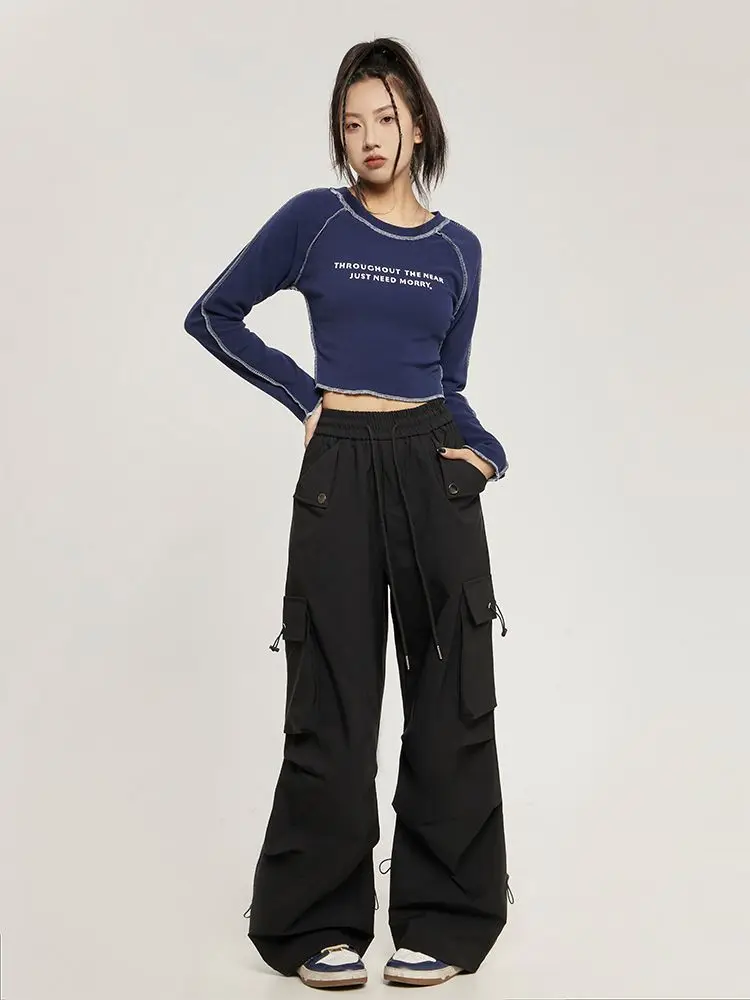 Weiße, kokette Hip-Hop-Streetwear-Arbeitskleidungshose für Damen, trendige High Street, lockere, lässige Sportbekleidung, Jazz-Tanzkleidung