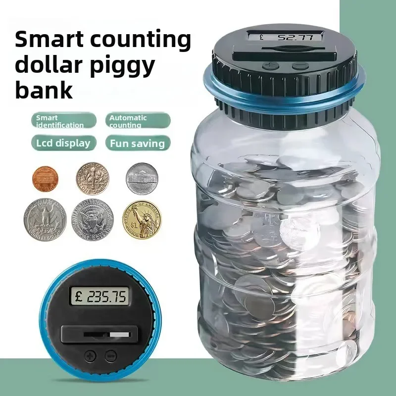 Creative Smart Counting piggy Bank 1.8L Pound, euro and dollar piggy bank Large bucket piggy bank