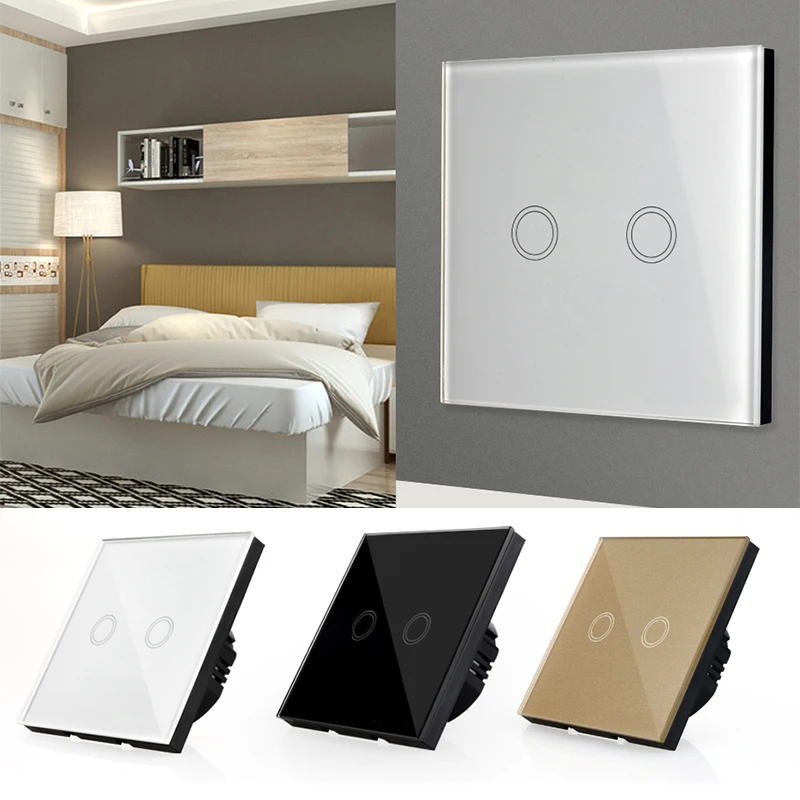 Livolo EU Standard Touch Switch, 2Gang 2Way Control, 7colors Crystal Glass Panel,Wall Light Switch,220-250V,C702S-1/2/3/5