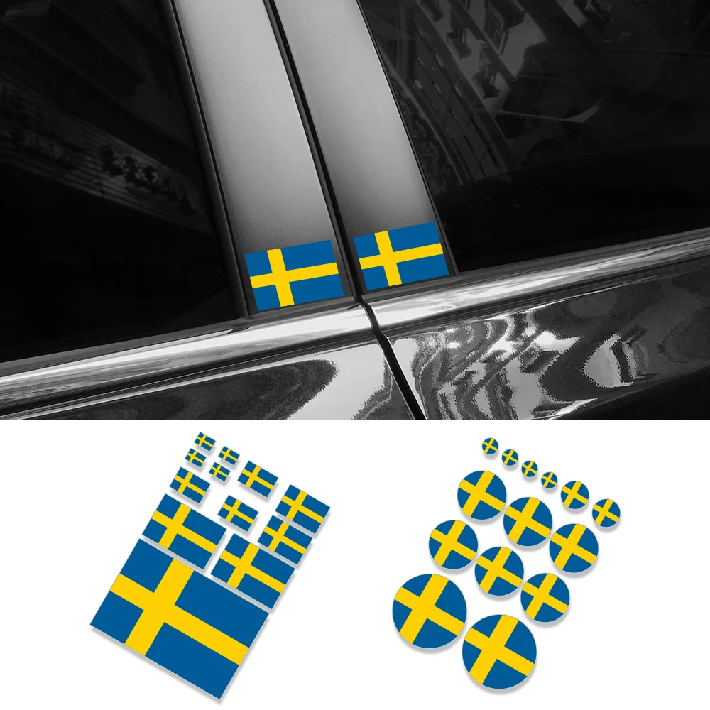 Car Sticker Creative Swedish Flag Circular Square Flag Series Stickers Car Body Windows Personalized Decor Exterior Accessories