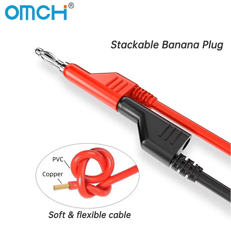 Dual Stackable Banana Plug Multimeter Test Leads, 1m Cable, 1000V, 15A, 4mm, P1036, 2Pcs, 5Pcs