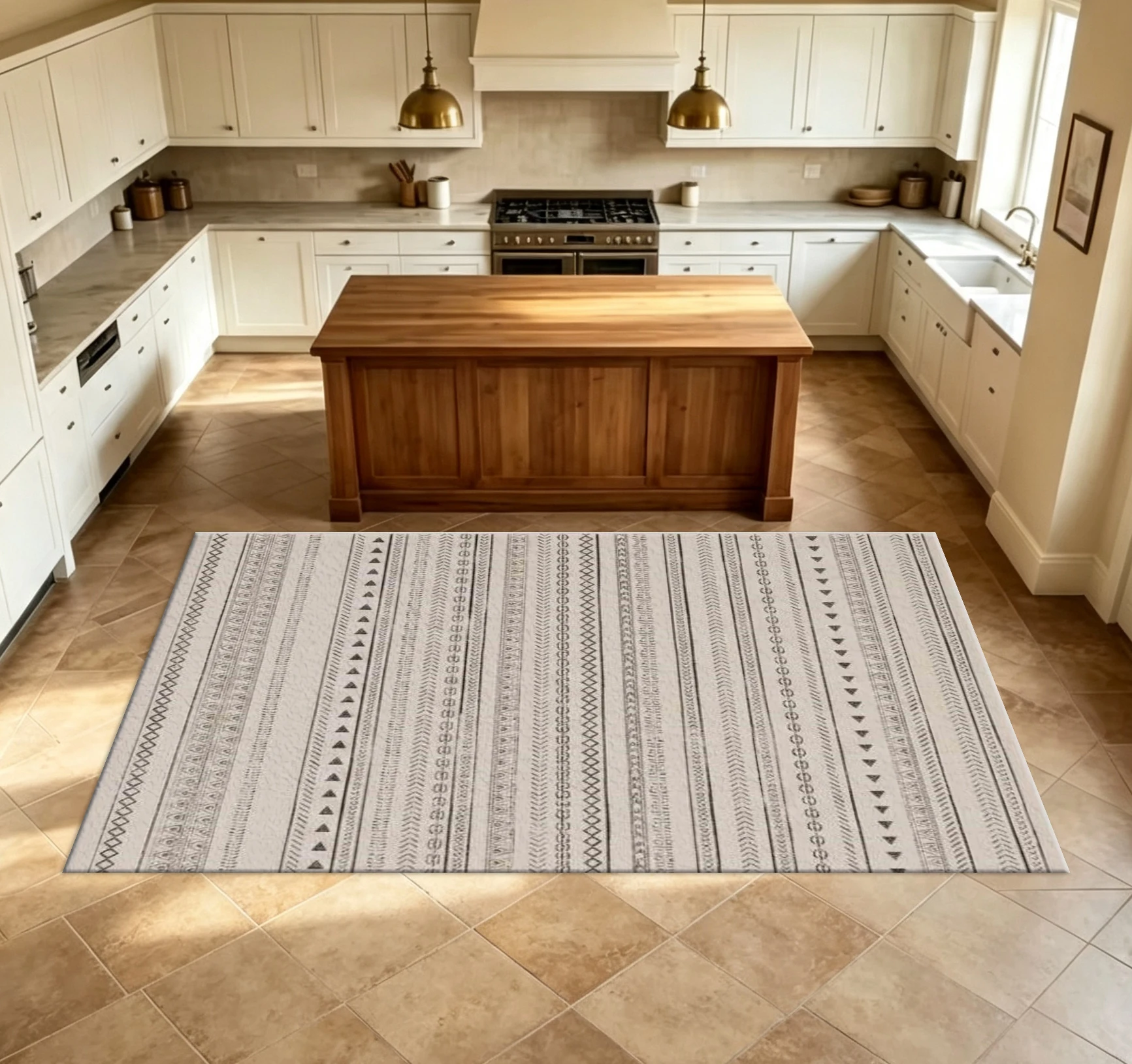 Bohemian Style Vertical Striped Geometric Pattern Carpet Floor Mat Simple Tribal Triangle Diamond Print Floor Mat Indoor Decorative Carpet for Home Use