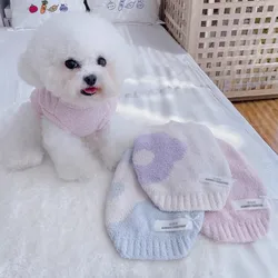 Pet Plush Sweater Knitted Flower Warm Home Clothing Autumn and Winter Dog Cat Vest Thicker Than Bear Base Shirt Puppy Clothes