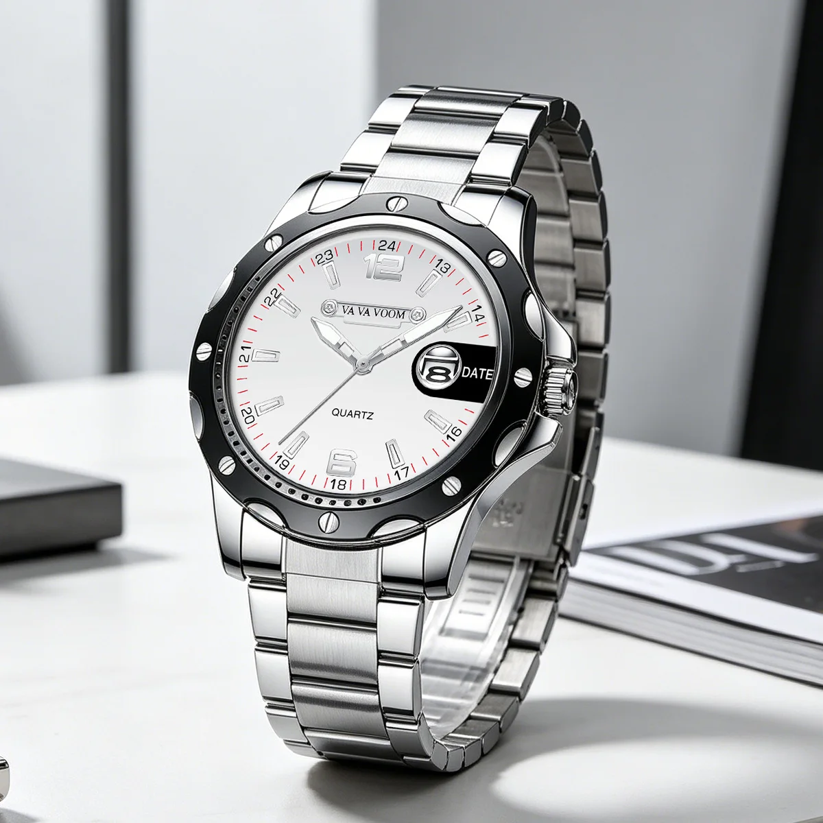 43mm Men Watch Classic Design Silver Stainless Steel Strap Quartz Clock 3Bar Fashion Business Suitable Men Daily Matching Watch