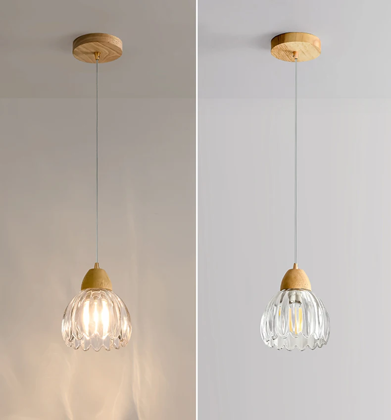 Clear Glass Ceiling Light Wood E27 Bulb