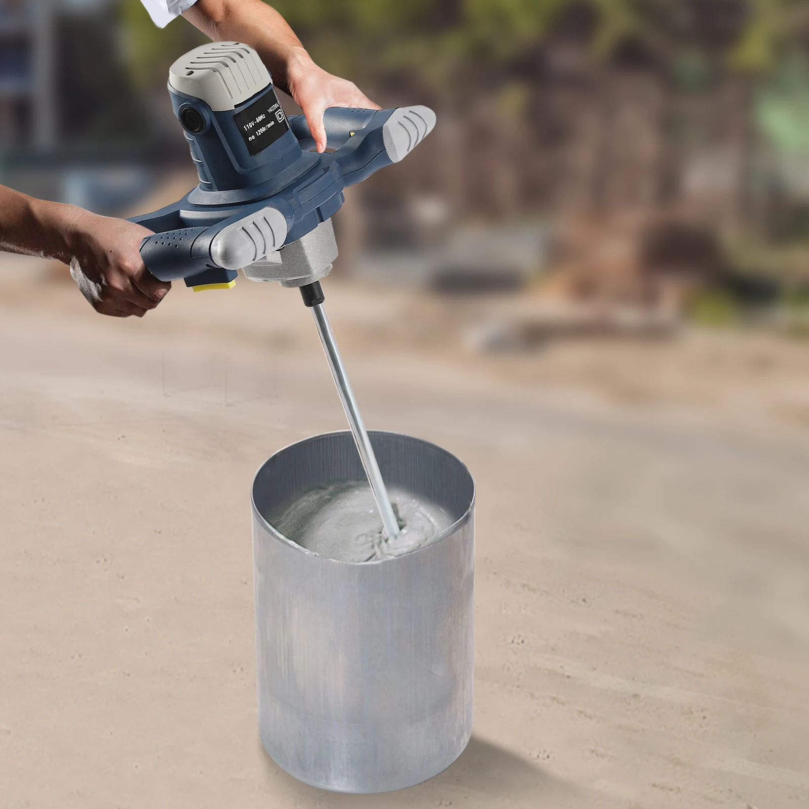 1.4KW Portable Electric Concrete Agitator Drywall Mortar Mixer Handheld Cement Stirrer 1200R/min Adjustable 6-speed Blue