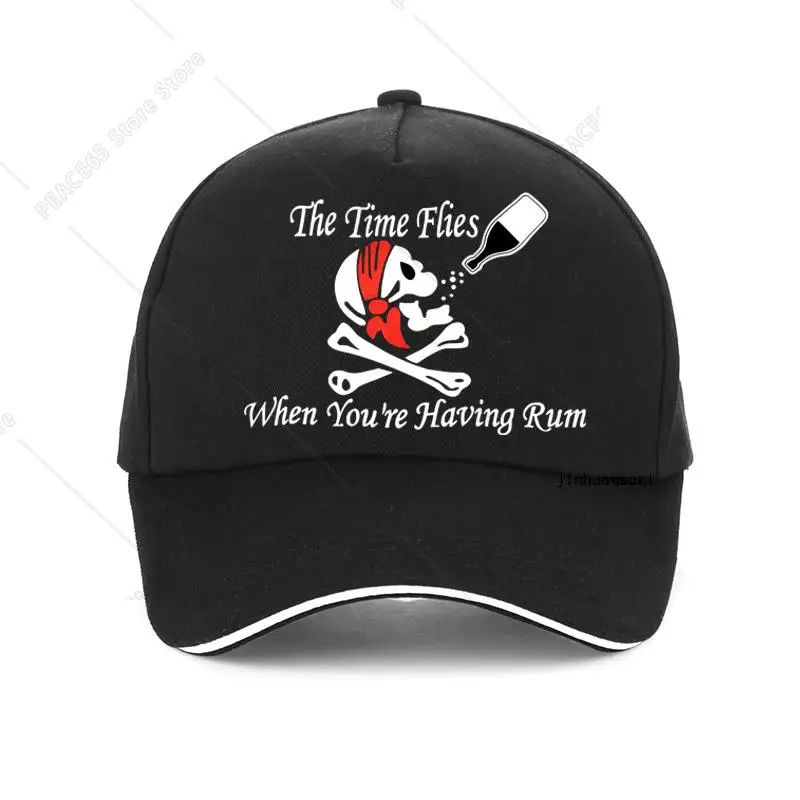 Funny Jolly Roger Skull Bone Drinking Men Hat The Time Flies When You Are Having Rum Pirate For Wine Bar Decoration Baseball Cap