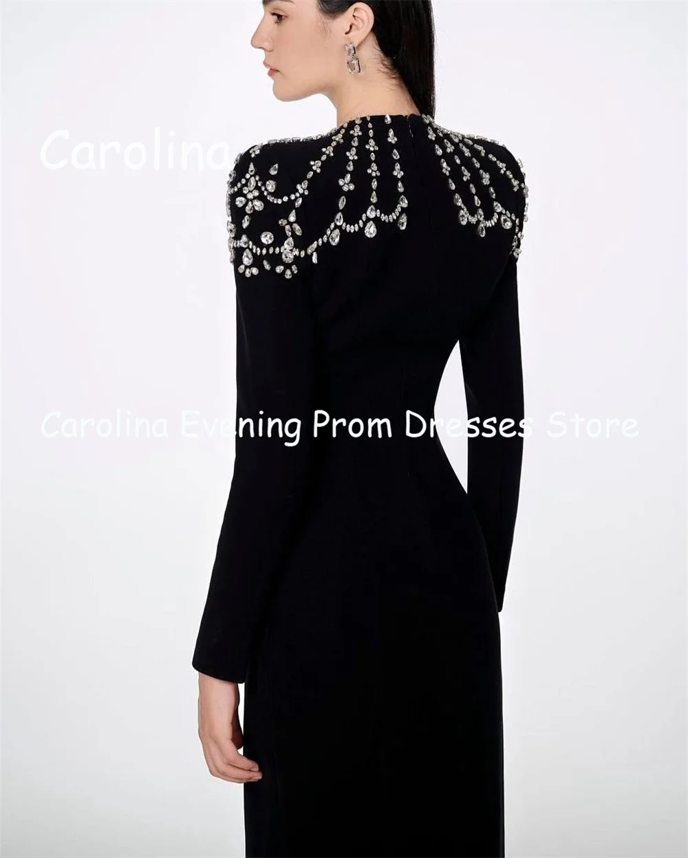 Carolina Crepe-Robe de soirée en pansement pour femme, col carré droit, perles, longueur de rinçage, robe de Rhde luxe, robe de soirée formelle et