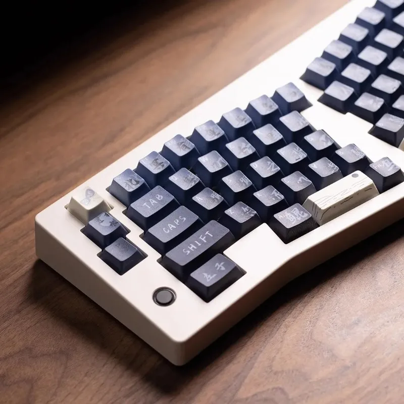 Elegant Blue Ink Xiao Yao You Keycaps Five Side Sublimation PBT High Aesthetic For Mechanical Keyboards