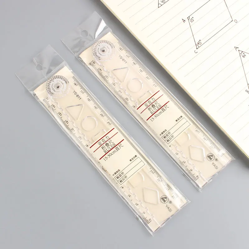Акриловая прозрачная складная линейка с транспортиром — простой пластиковый инструмент без печати для студенческого рисования