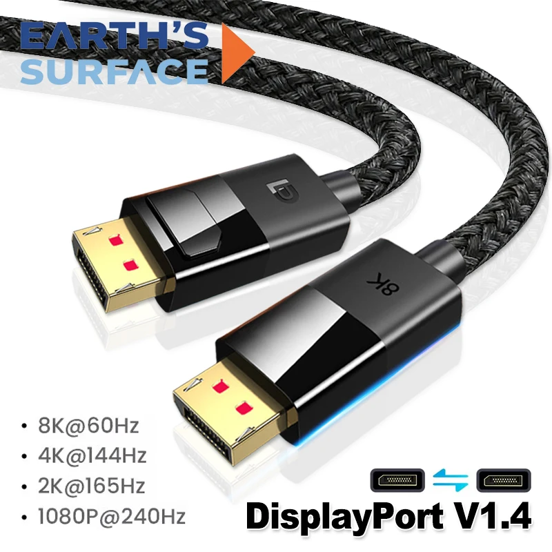 DisplayPort-Kabel 8K DP1.4 Kabel 8K@60HZ 4K@144HZ Geflochtenes Hochgeschwindigkeits-DP-Stecker-auf-DP-Kabel Kompatibel mit Xiaomi TV Monitor Laptop