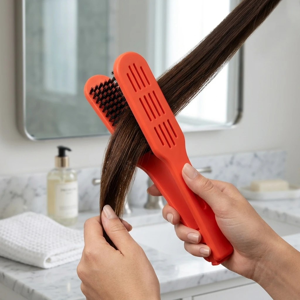 Professional Women's Hair Straightener Comb V-Shaped Styling Brush Heating for All Hair Types Salon Quality Tool
