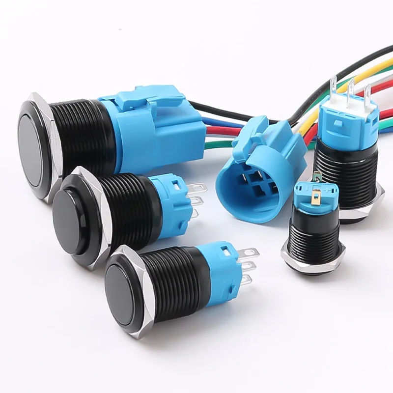 12/16/19/22mm nenhum interruptor de botão 1no1nc impermeável do metal das luzes liso/cabeça alta momentâneo que trava aço inoxidável