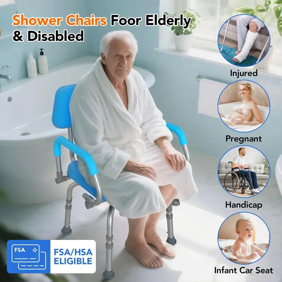 

Вращающееся кресло для душа HSA Eligible Vnsod 360° для внутреннего душа, кресло для ванны для пожилых людей и инвалидов, регулируемая высота и мягкая подкладка