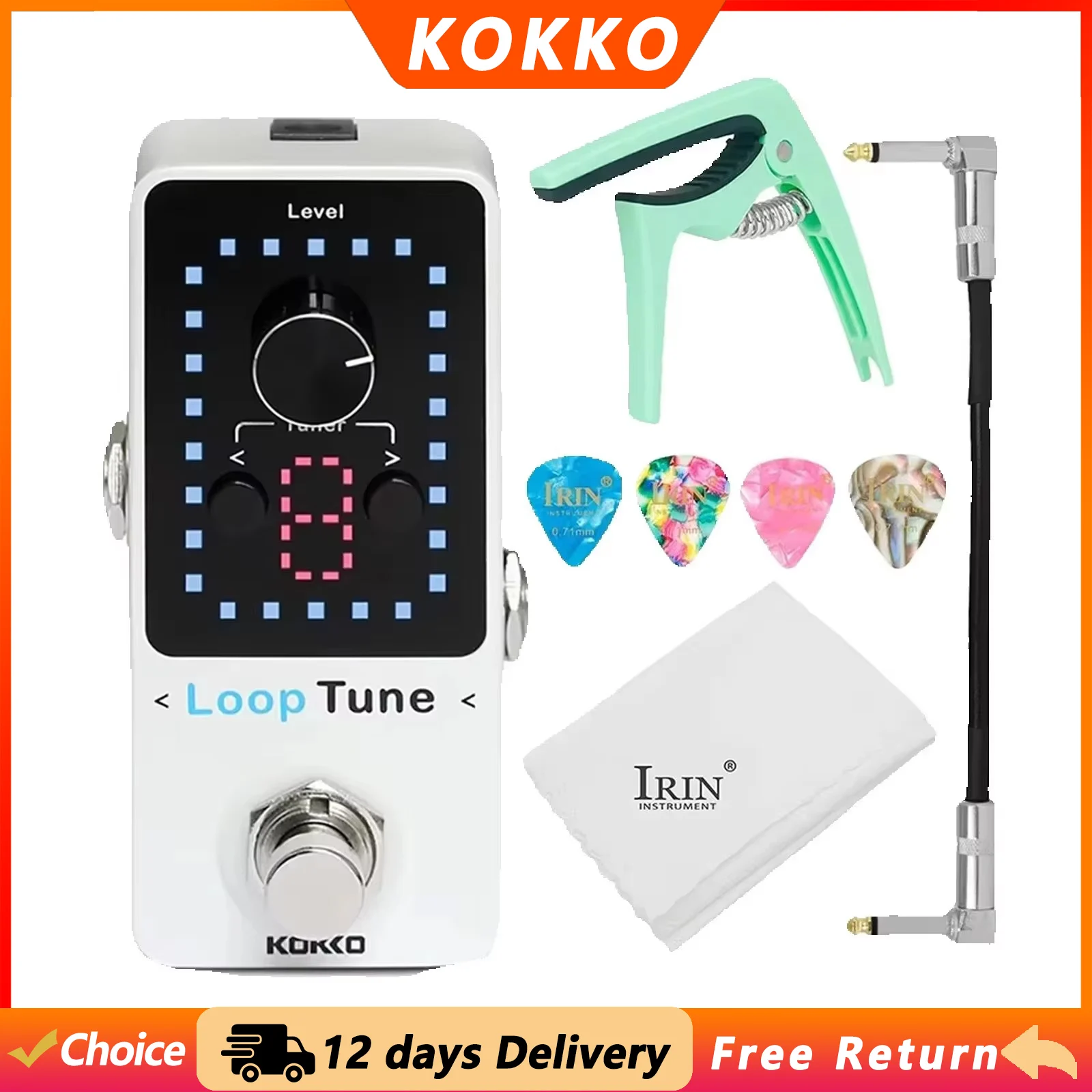 KOKKO Electric Guitar Looper Tuner Effect Pedal 48 24-bit Sample Rate Pedal Guitar Bass Electric Guitar Parts & Accessories
