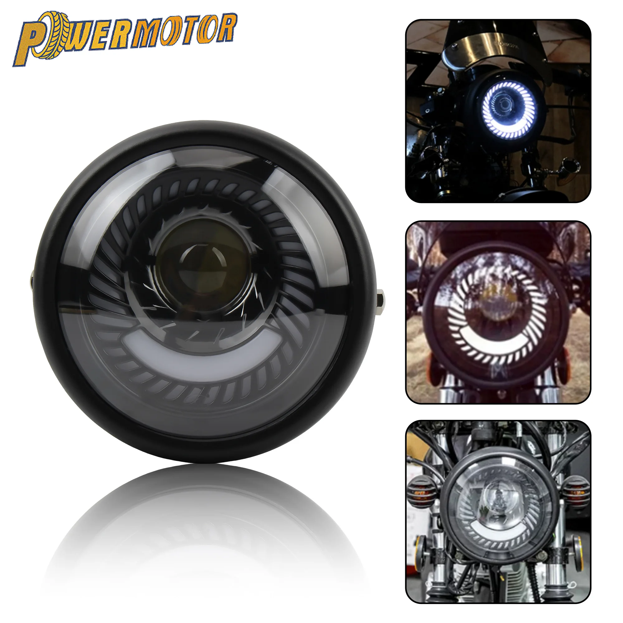 

6.5 Inch Motorcycle LED Headlight Angel Eyes Headlamp H4 DRL Spiral Lamp For Retro Harley Cafe Racer Head Light Modification