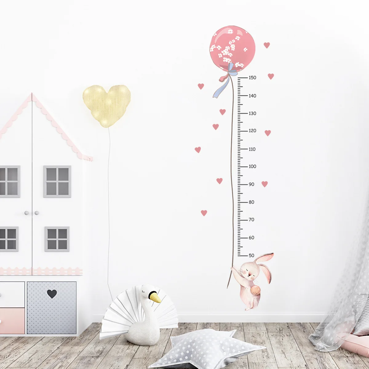 New Creative Countryside Style Pink Balloon Rabbit Small Animal Height Gauge Removable Stickers Bathroom Room Bedroom Wall Ceram