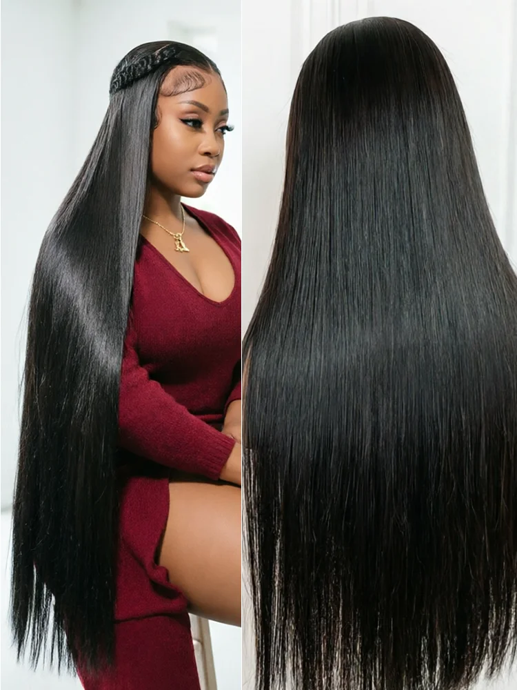 

250% Density 42 46 Inch Bone Straight Remy Brazilian 100% Raw Human Hair Wigs Pre Plucked 7X5 13X4 Front Closure Glueless Wig Pre Cut No Glue for Women Wear and Go