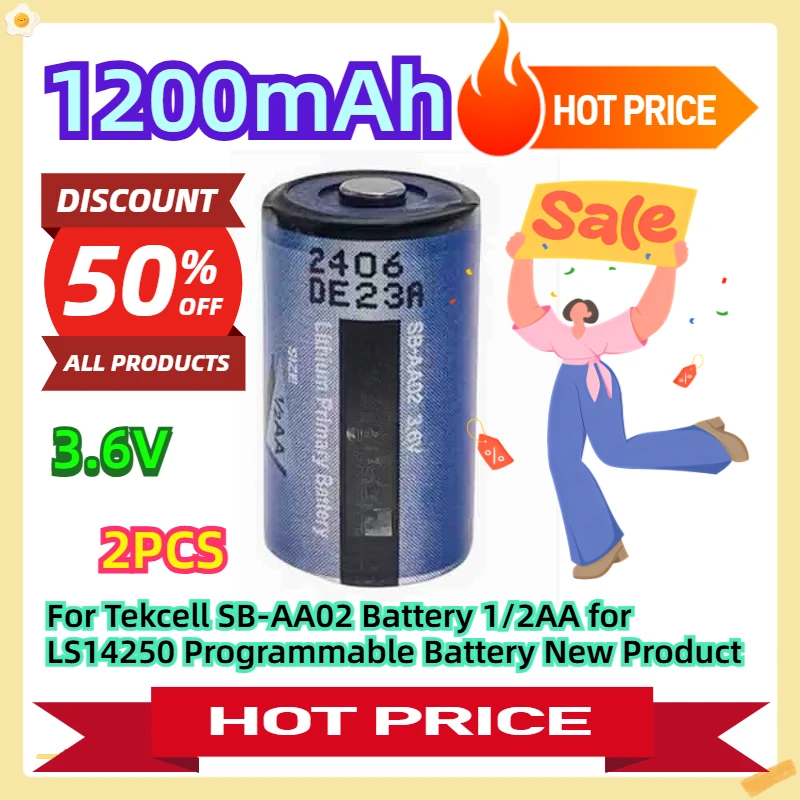 

1200mAh 3.6V 2pcs For Tekcell SB-AA02 Battery 1/2AA for LS14250 Programmable Battery New Product