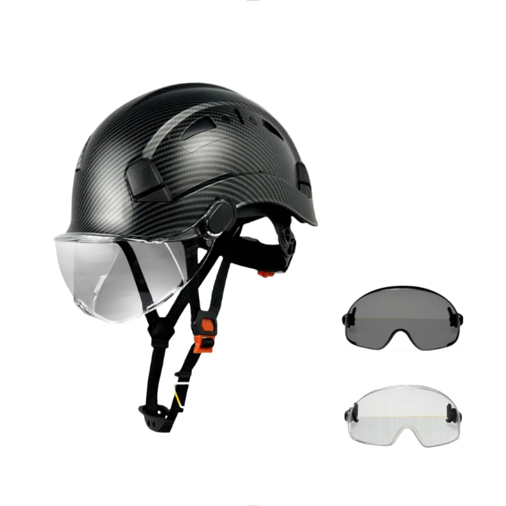 産業用ワークキャップ-レスキューヘッドハット保護-ダブルバイザーゴーグル付き-カーボンファイバーパターン安全ヘルメット-エンジニア用ハードハット