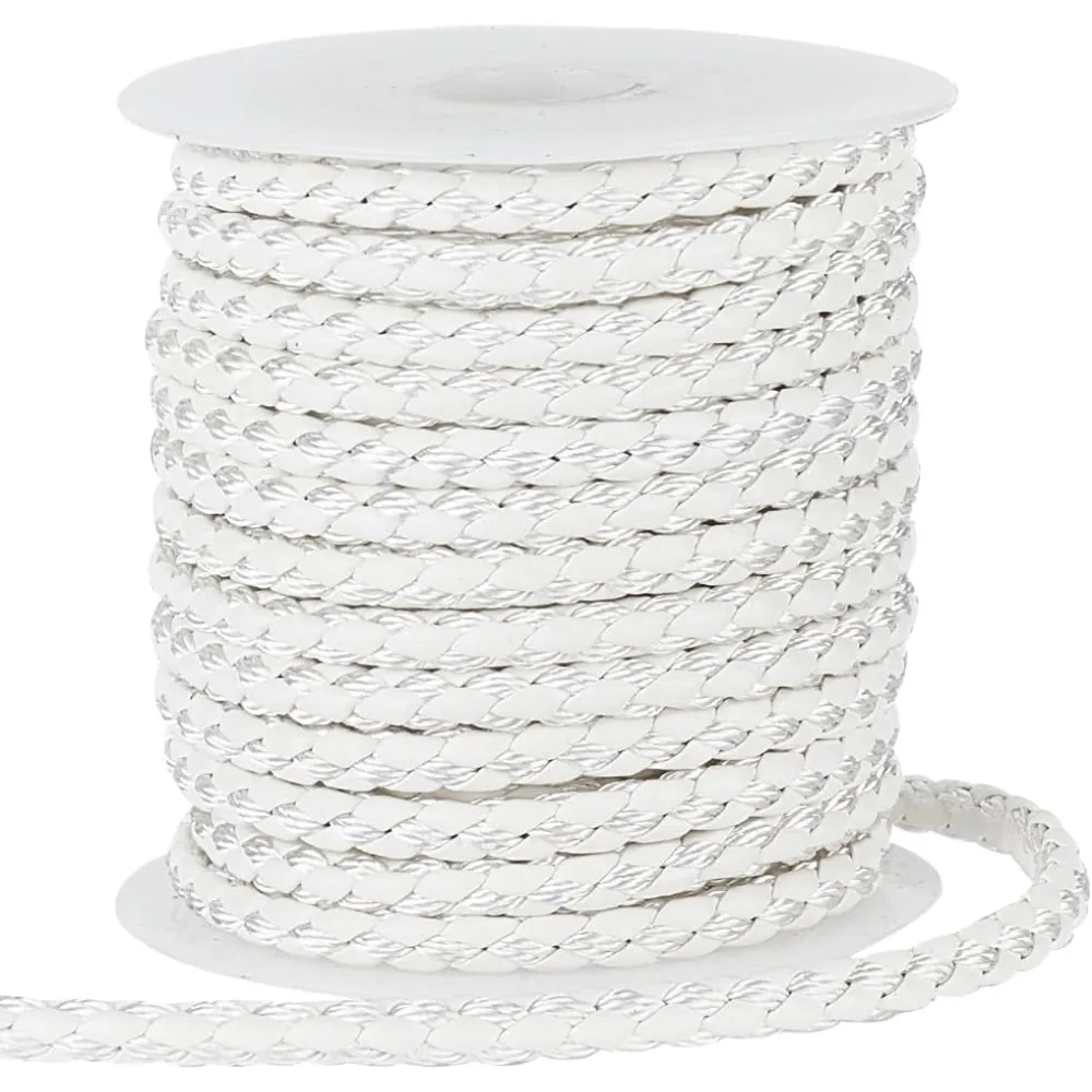 10 Yards Round Braided Leather Cord 5.5mm Leather Rope Jewelry Craft Cord Tie Cording White Leather Strap Bolo Cord for DIY