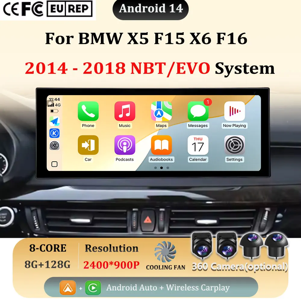 Автомобильный радиоприемник, мультимедийный плеер, Android 14, GPS-навигация, 4G BT Carplay, авто для BMW X5 F15 X6 F16 2014-2018, системные инструменты NBT/EVO