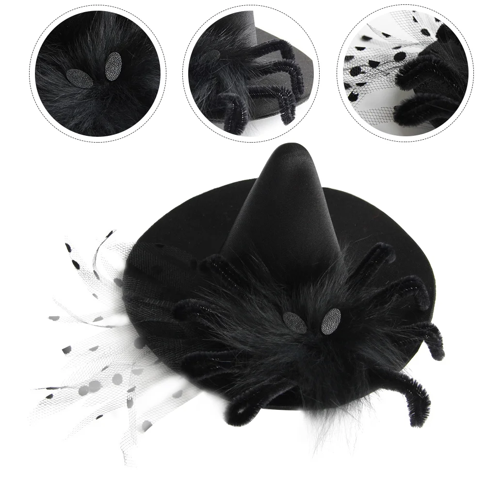 

Hair Clips Wizard Hat Barrettes Head Accessory Spider Hairpin Black Witch Goth Decor