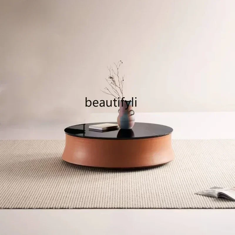 

Ljy LItalian Minimalist Solid Wood Coffee Table Light Luxury and Simplicity round Tea Table