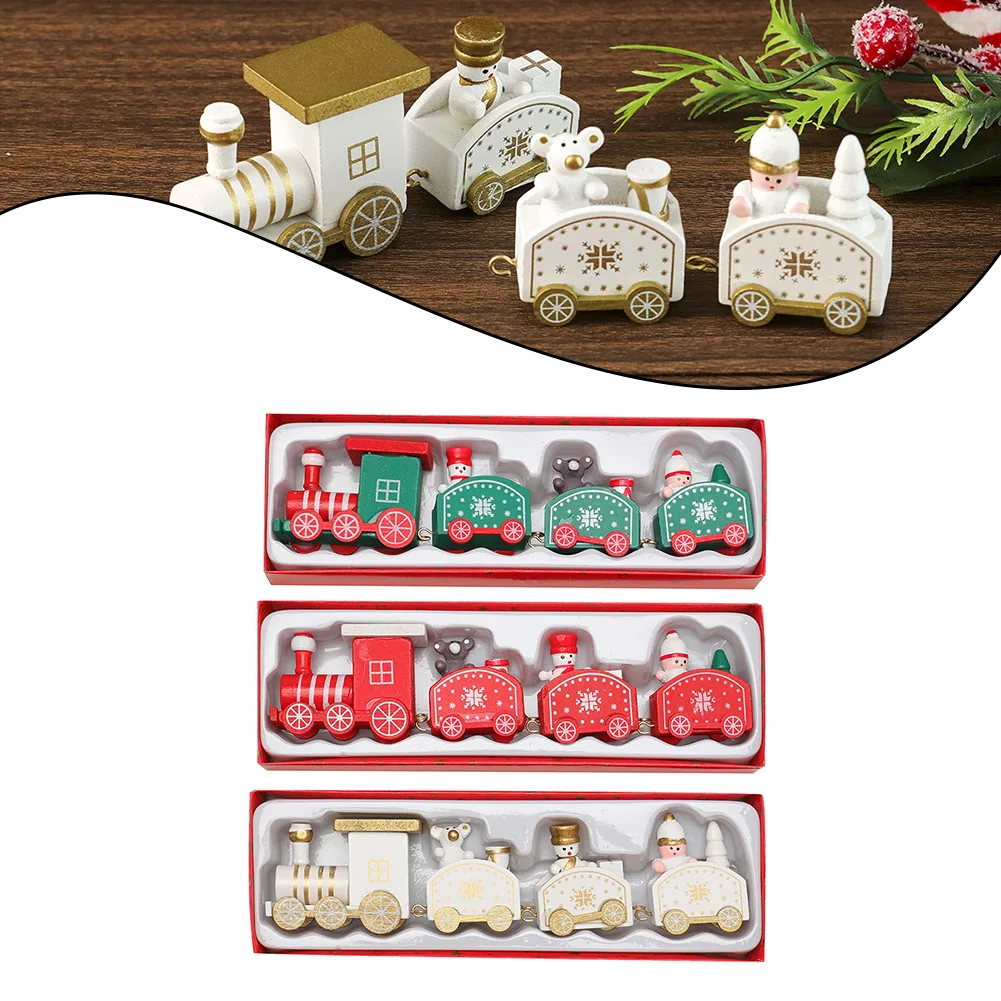 

Tabletop Display Christmas Train Decoration Charming Painted Design Compact Size Easy To Arrange Sturdy Wood Material