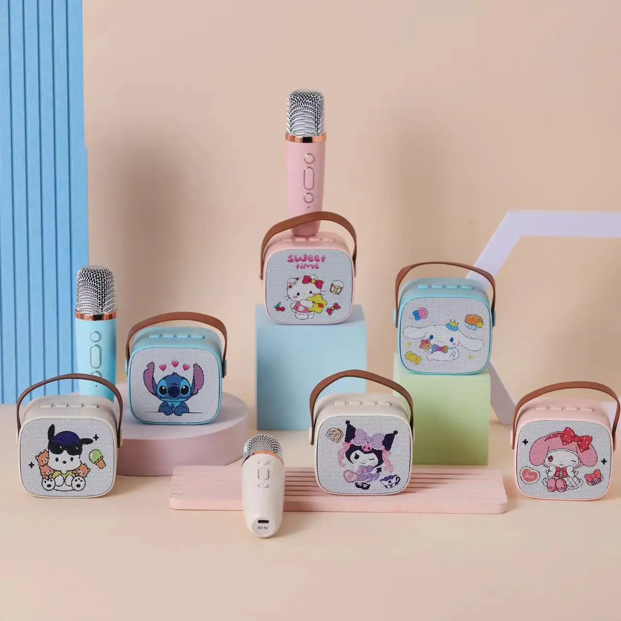 

Милая звуковая колонка Sanrios Hello Kitty Kuromi Cinnamoroll микрофон для пения Bluetooth Беспроводная детская Колонка для дома Ktv