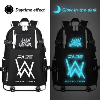 Malla transpirable, con USB, que brilla en la oscuridad, negro, naranja, amarillo y gris, Alan Walker, AlanWalker, mochilas escolares, mochilas de anime para niñas y niños