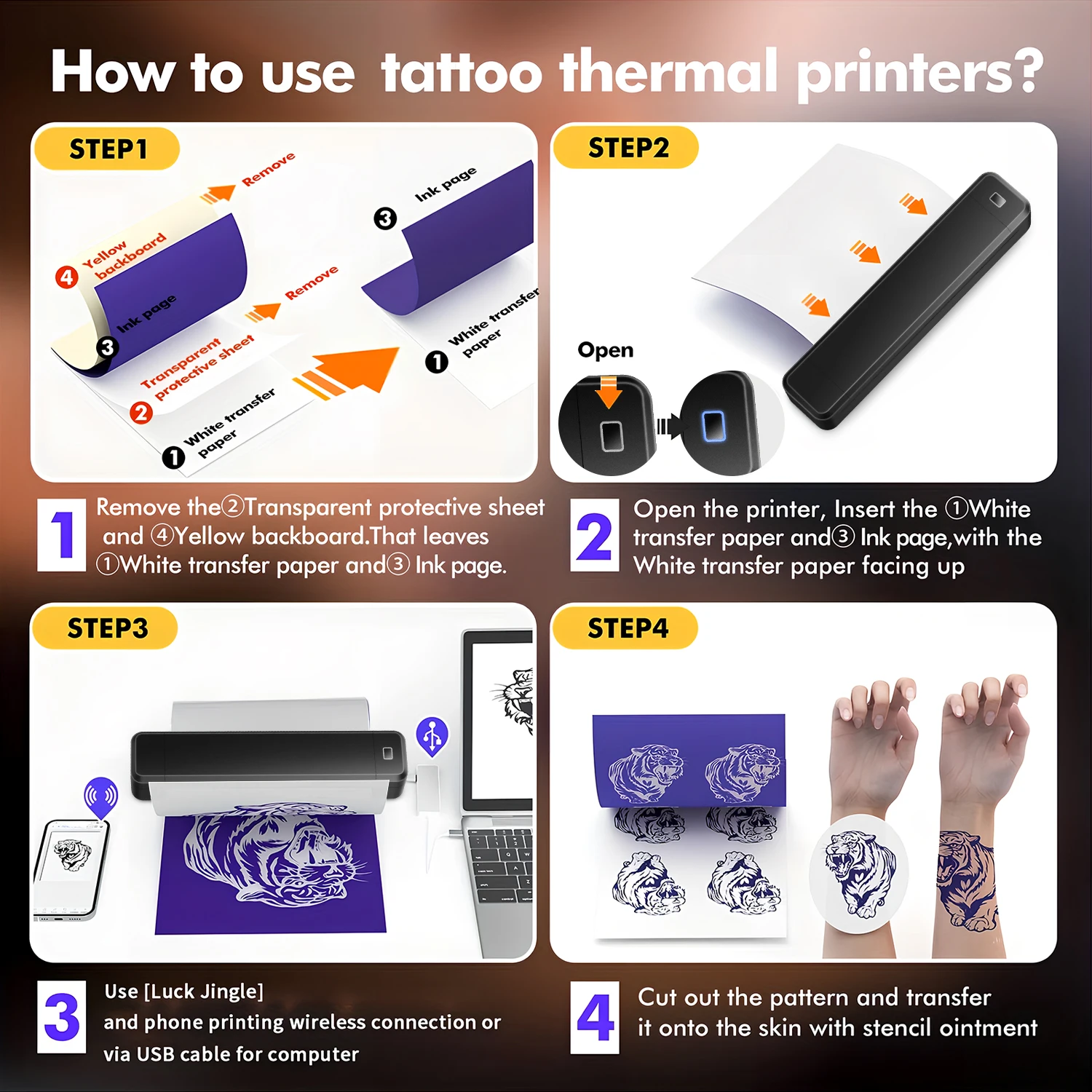 Drukarka termiczna Marklife X8 Bluetooth A4, przenośna, bez tuszu, współpracuje z telefonem, iPadem, komputerem, do drukowania tatuaży, dokumentów i zdjęć.