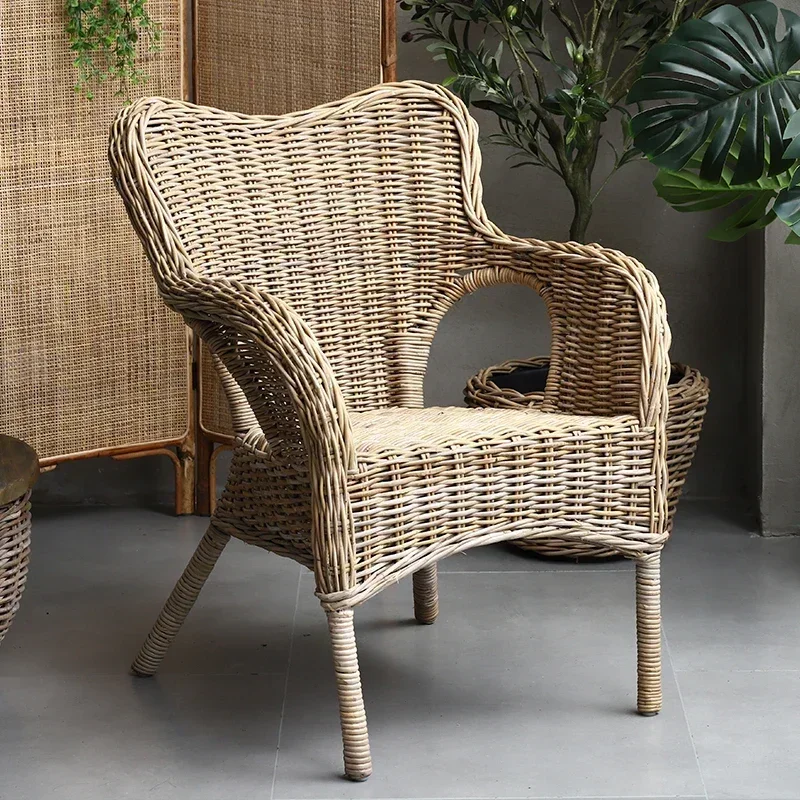 Retro Style Couch Balcony Leisure Back Seat Simple Home Living Room Creative Trending Rattan Single Seat Chair
