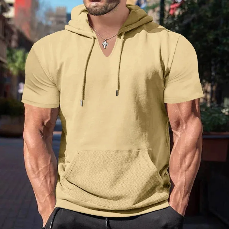 

2026 New Men's Athleisure European and American Hooded Loose Short Sleeves Off White One Piece Sweatshirt