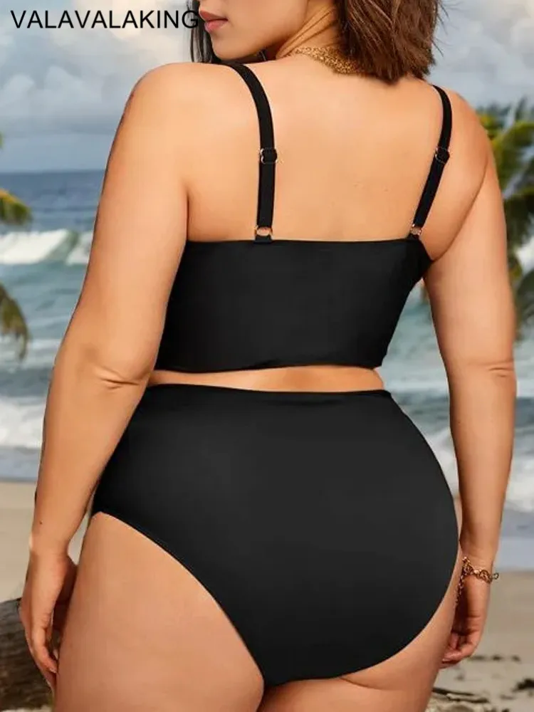 2025 Czarny 2-częściowy kostium kąpielowy Plus Size Bikini dla kobiet Push Up Duży kostium kąpielowy Seksowny kostium kąpielowy z wysoką talią