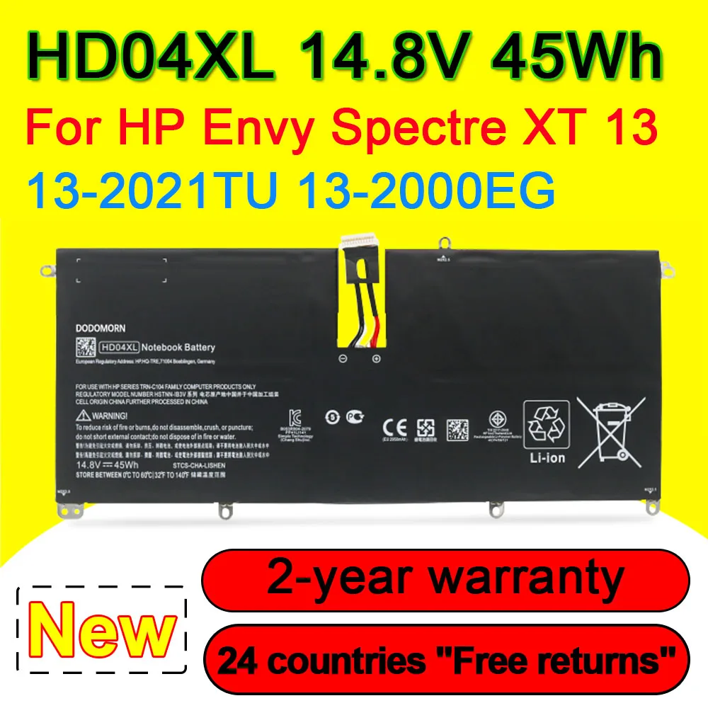 45Wh HD04XL Laptop Battery For HP Envy Spectre XT 13 13-2021TU 13-2120TU 13-2000EG XT Pro Series Laptop HSTNN-IB3V TPN-C104