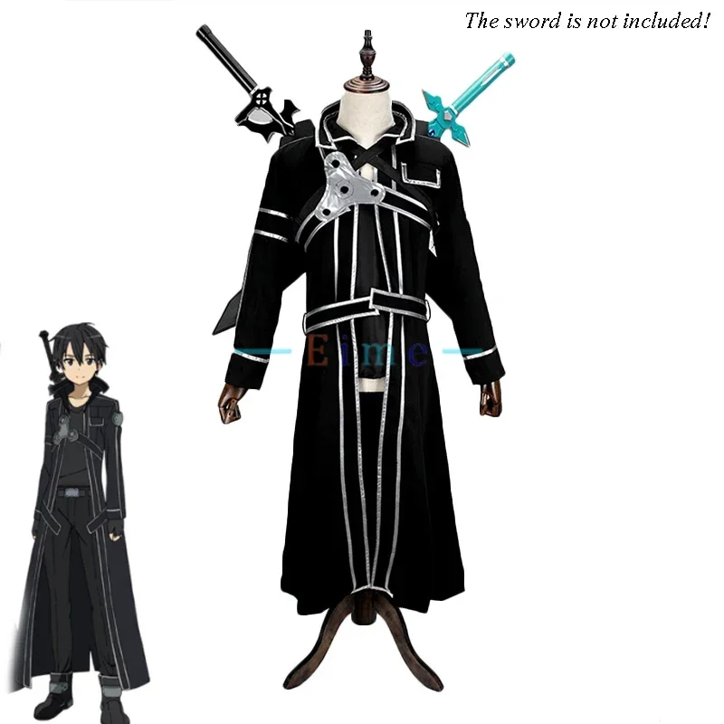 

Anime Sword Art Online SAO Kirito Kirigayae Cosplay Costumes Long Overcoat Full Set Trench Cloak Top Pants Halloween Suit